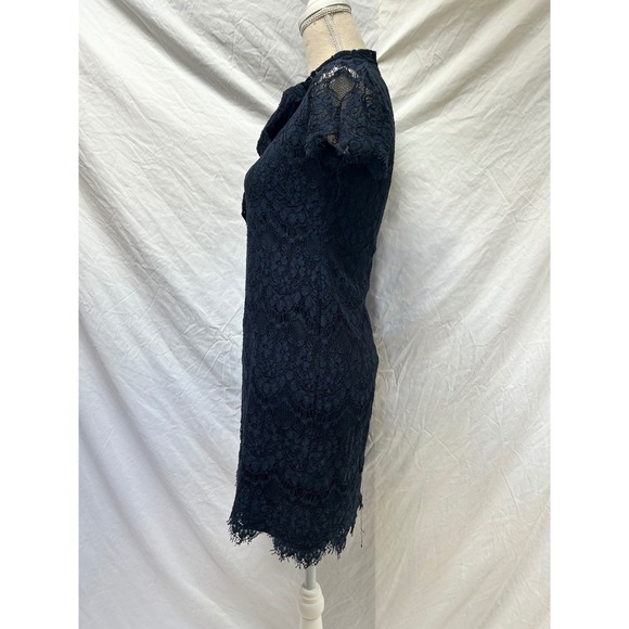 Betsey Johnson Black Lace Dress Tie Neck Mock High Collar Short Sleeve - Picture 3 of 7